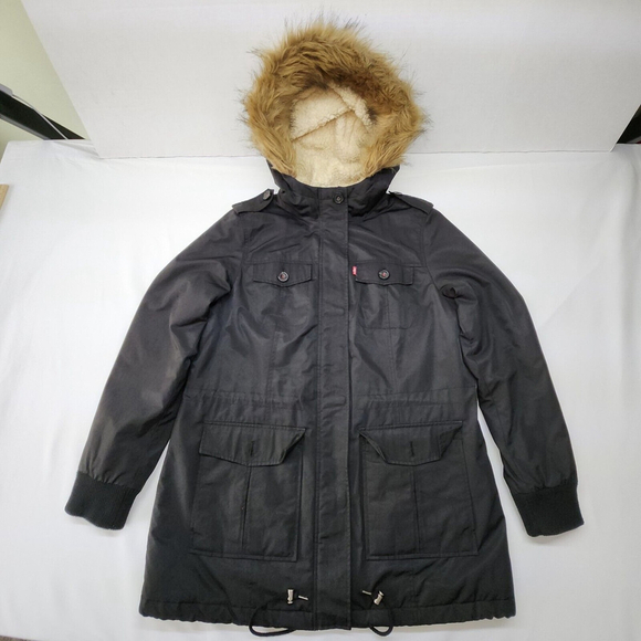 Levi's Jackets & Blazers - Levi's Women's Cotton Nylon Faux Fur Hooded Sherpa Parka Jacket Black Large